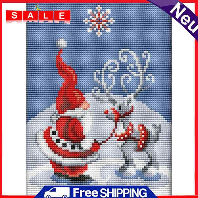 Santa and Elk 14CT Counted Embroidery DIY Full Cross Stitch Handmade Cotton Art