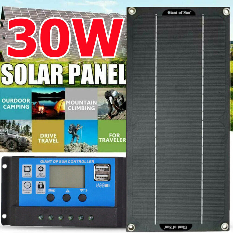 30W Solar Panel Kit 18V Battery 100A Charger Controller for Car RV Outdoor Newly