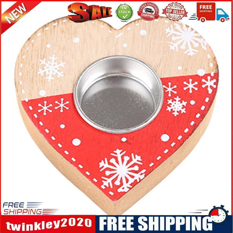 Christmas Love Heart Candlestick Wooden Candle Holder Desktop Decoration