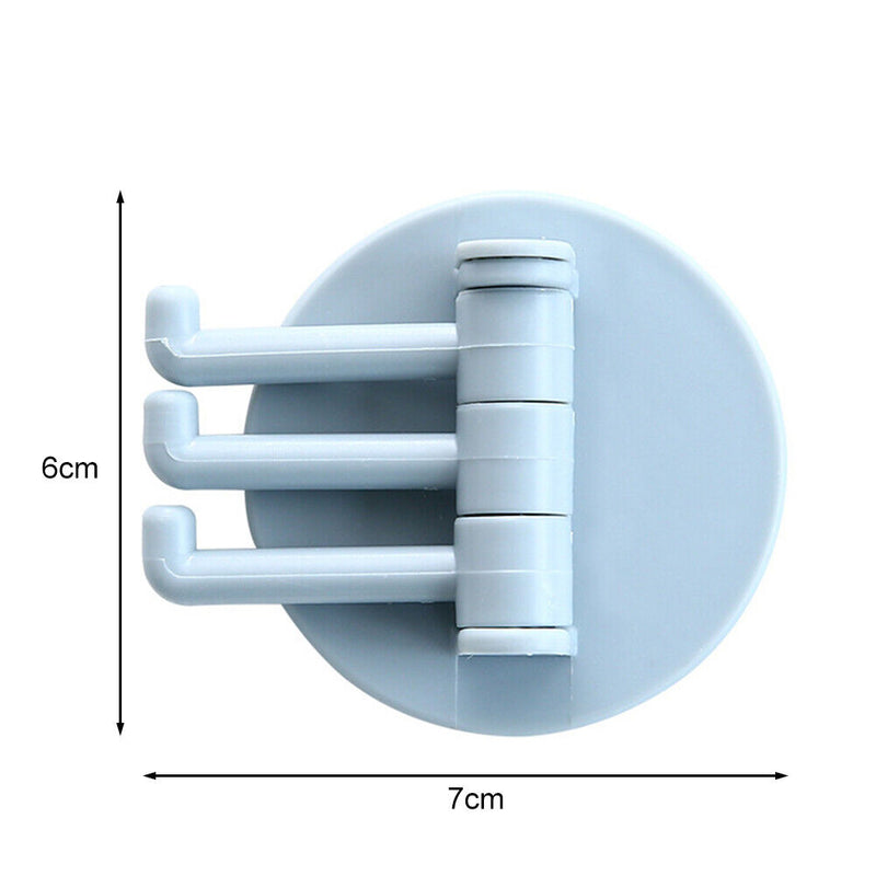 Bathroom Wall Hanging Rotatable 3 Hooks Adhesive Bracket Holder (Blue) Newly