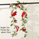 Red Berries Christmas Flower Garland Holly Leaves Rattan Home Decoration