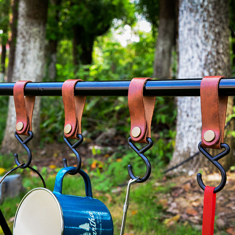 Camping Leather Hook - 4 Pcs Kitchen Drying Pot Hiking Rack Hook Outdoor Tool