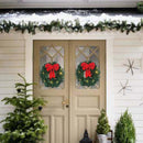Merry Christmas Xmas Bow Wreath w/ Light String for Farmhouse Front Door Decor`