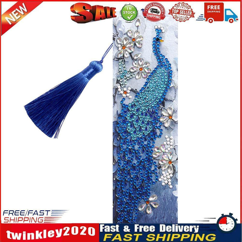 DIY Special Shape Diamond Painting Leather Tassel Peacock Bookmark Crafts Newly