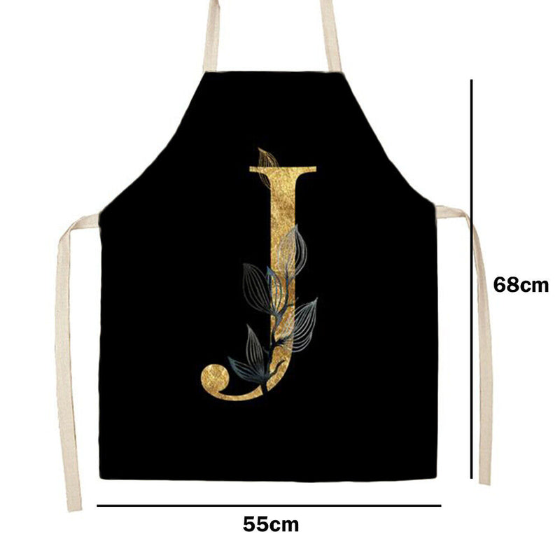 Golden J Print Apron Linen Waterproof Cooking Bibs Home Pinafore (68x55cm)