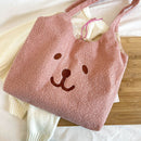 Women Lamb Hair Bear Print Messenger Handbags Autumn Winter Fluffy All-match Bag