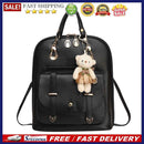 Women Student Preppy Style Cute Bear Pendant Bookbag Backpack(Black)
