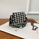 Houndstooth Plaid Print Shoulder Bag Women Woolen Crossbody Bags Chain Purse