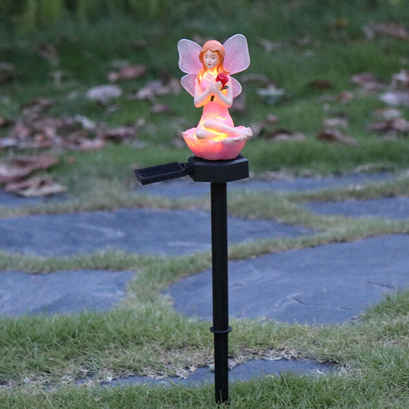 Solar Flower Fairy Light Outdoor Pixie Lawn Stake Lamp Garden Decor (Pink)