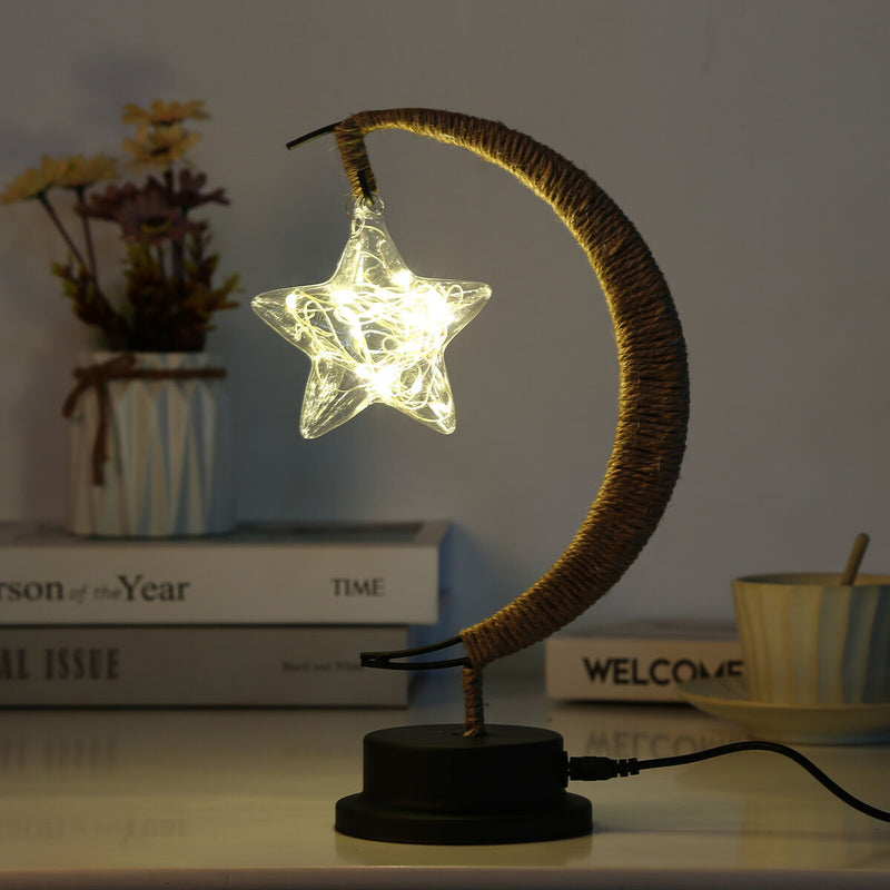 Table Desk Lamp Hemp Rope Star LED Night Light Decor (A Battery Powered) Newly