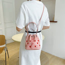 #A Shoulder Bag Leather Crossbody Bags Love Heart Embroidered Handbag Bucket Tra