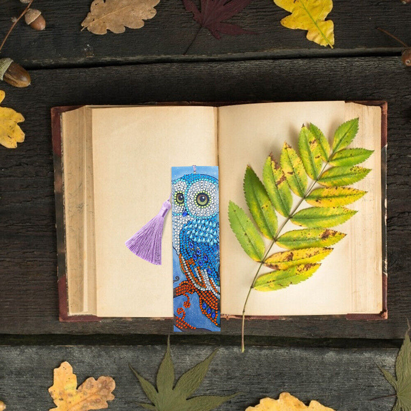 DIY Special Shape Diamond Painting Leather Owl Bookmark with Tassel Crafts Newly