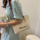 Letters Straw Shoulder Bags Large Capacity Women Summer Beach Underarm Tote Bag