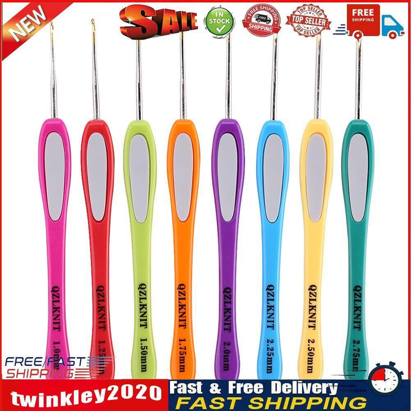 8pcs Soft Plastic Handle Knitting Needles Aluminum Crochet Hooks 1-2.75mm  Newly