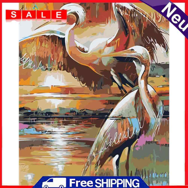 Hand Painted Oil Paint Kill Time Picture Colouring Egret Birds Pattern Artcraft