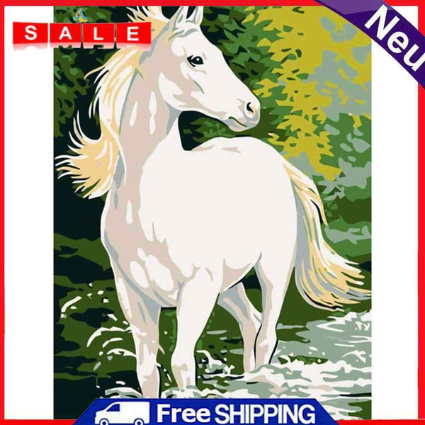 DIY Digital Oil Painting By Numbers Kits White Horse Picture Wall Art Decoration