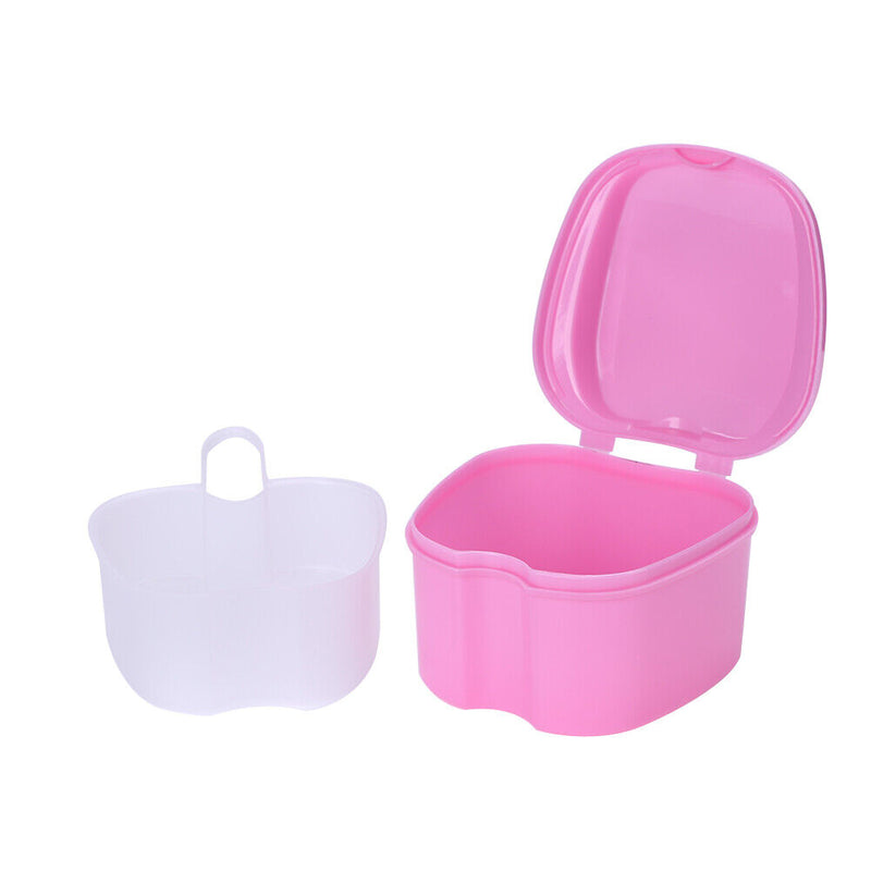 Oral Tooth Care Denture Bath Holder False Teeth Storage Box Case w/Hanging