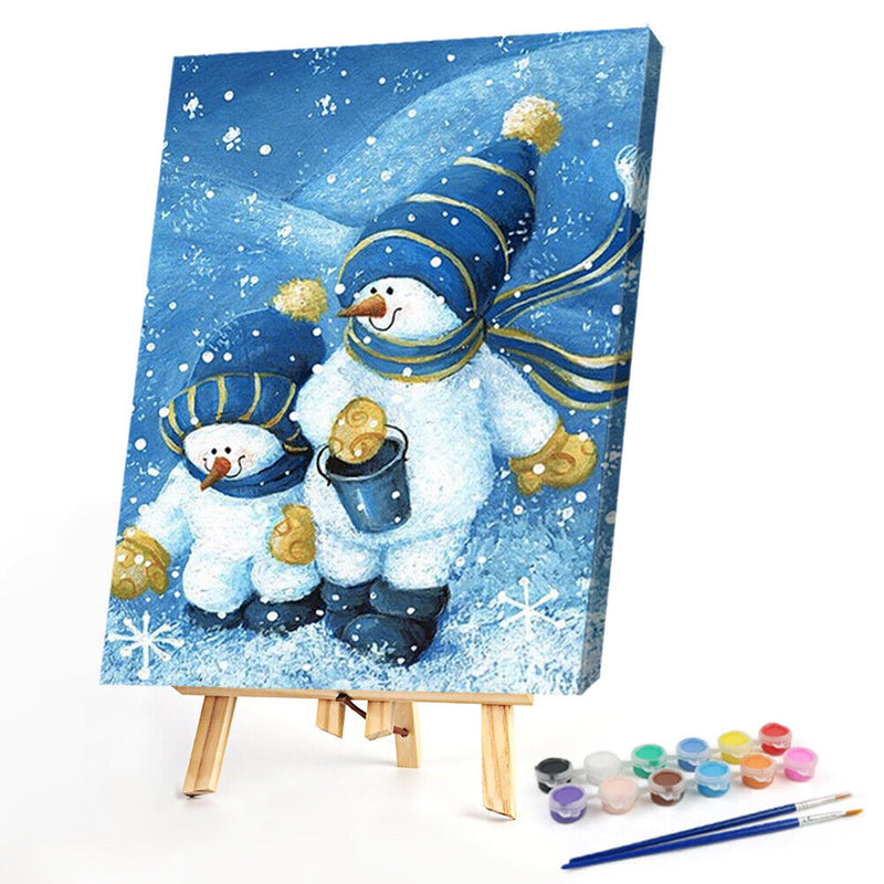 Oil Paint by Numbers Hat Snowman Canvas Artwork Living Room Picture Decoration