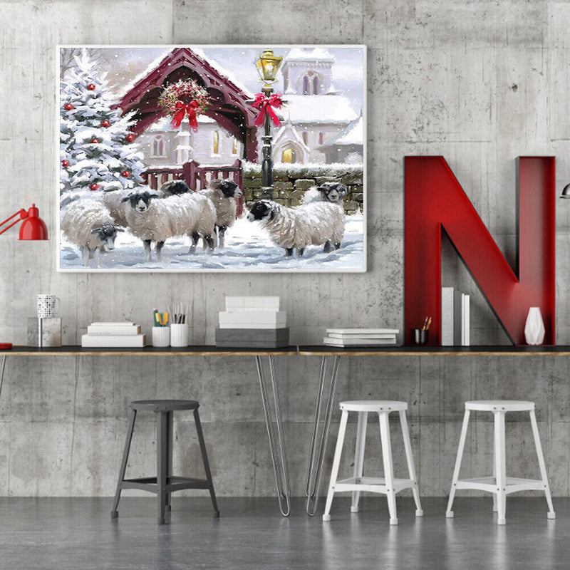 Frameless Oil Paint By Numbers DIY Snow Sheep Picture Craft Room Decoration Kit
