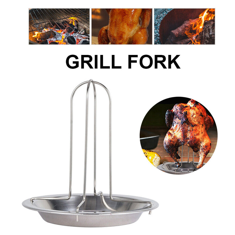 Outdoor Camping BBQ Roast Chicken Grill Holder Fork Non-stick Roaster Rack Newly