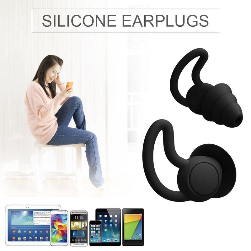Silicone Ear Plugs Sound Insulation Anti Noise Sleeping Earplugs (Black)