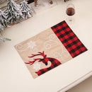 Christmas Linen Embroidery Placemat Elk Plaid Non Slip Xmas Decor Table Mats