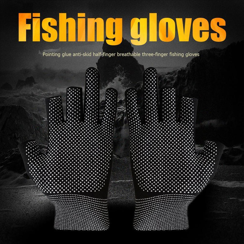 10x3 Fingers Cut Fishing Gloves Anti Slip Sunscreen Angling Gloves (Black)