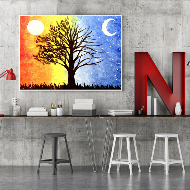 Sun Moon Tree Oil Painting By Numbers DIY Frameless Art Picture On Canvas