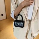 Women Stone Pattern Mini Handbag Women Chain PU Shoulder Bag Tote (Black)
