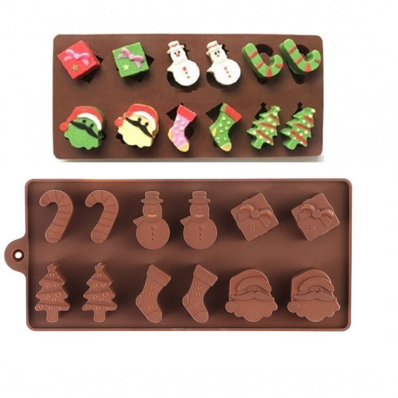 DIY Crafts Chocolate Santa head Stocking Silicone Mould Cake Snowman Tree