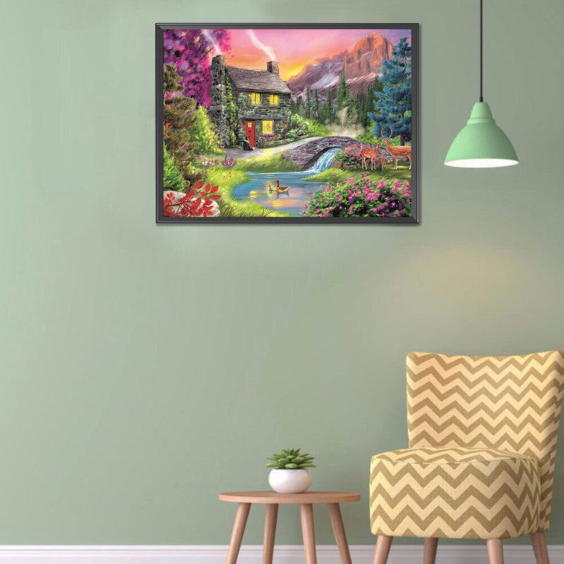 Woods Hut Deer Oil Paint By Numbers DIY Canvas Wall Art Picture Craft Home Decor