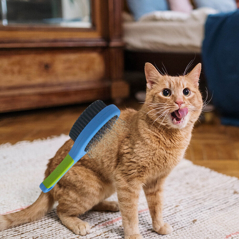 Dog Hair Brush Plastic Handle Double Faced Pet Cat Puppy Comb Massage Bath Brush