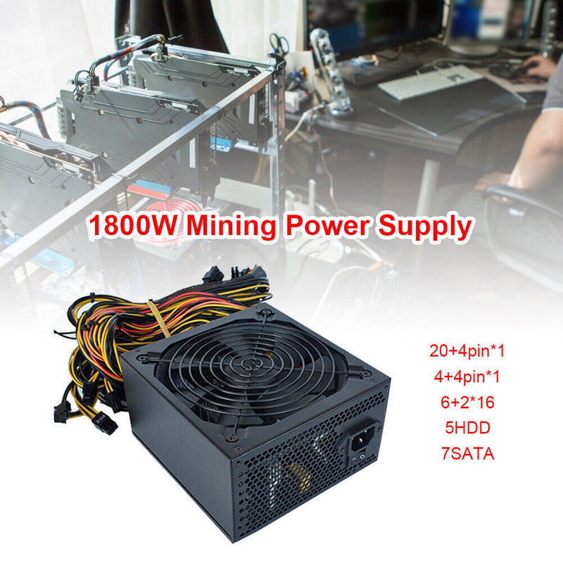 ATX 1800W Miner Power Supply with Cable Support 8 Graphics Card 220V Power