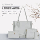 4pcs/set Litchi Pattern Women Shoulder Handbags Solid Color Clutch Card Holder