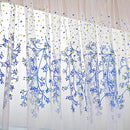 Flowers Print Translucent Curtains Windows Decor Tulle Sheer Drapes Blue