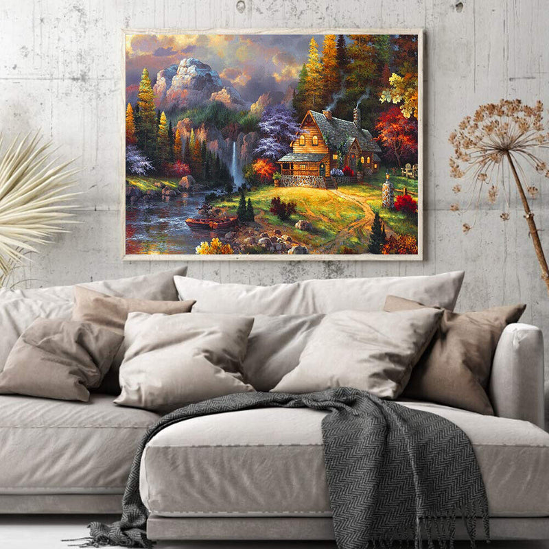 Paint By Numbers for Beginner Lodge Between Mountains and Forests Painting