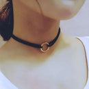 Hippy Velvet Chain Round Ring Choker Leather Necklace Minimalist Jewellery