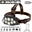 8LED Portable USB Rechargeable Headlight 2400mAh Power Display Head-Wear Torch
