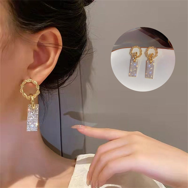 Wedding Square Crystal Earrings Luxury Earrings Bridal Jewelry Drop Earrings