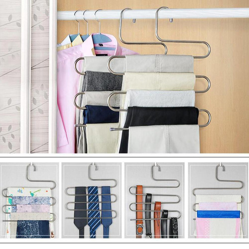 2 Stainless Steel Pants Trousers Hanger Clothes Rack Closet Holder Organizer