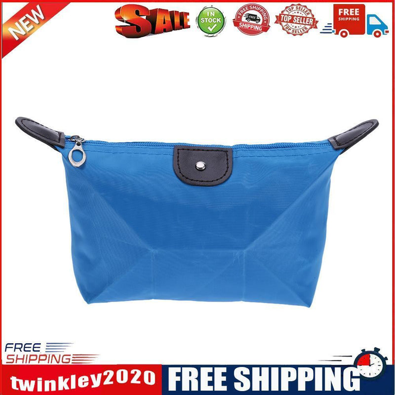 Women Zipper Ingot Shape Dumpling Handbag Cosmetic Bag Makeup Tote(Sky Blue