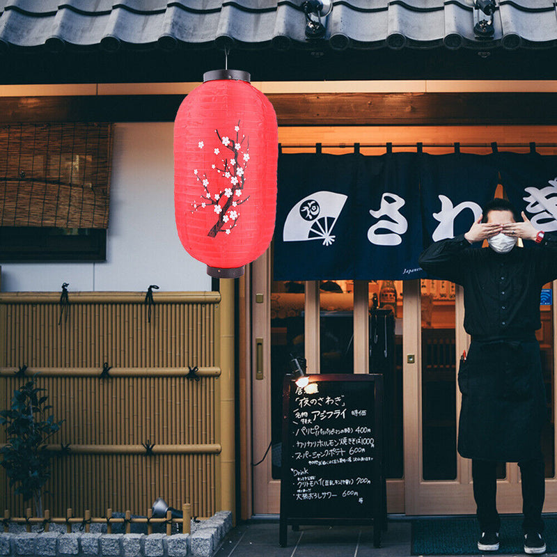 Plum Long Cloth Lampion Blossom Sushi Restaurant Hanging Lantern Lamp (Red)