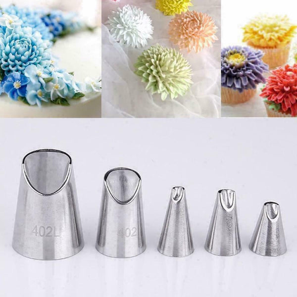 5Pcs/Set Chrysanthemum Icing Piping Nozzle Cake Decorating Mouth Tools B6E9 O2V6