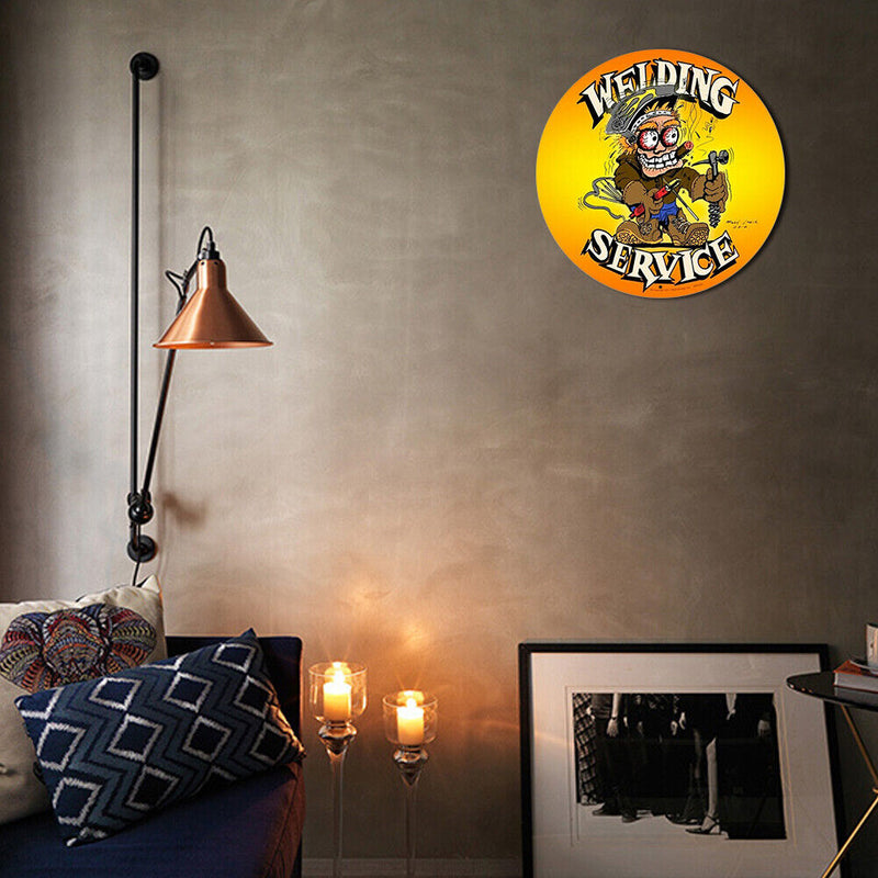 Round Cartoon Hot Rod Metal Plate Tin Sign Plaque for Pub Club Cafe Art (2)