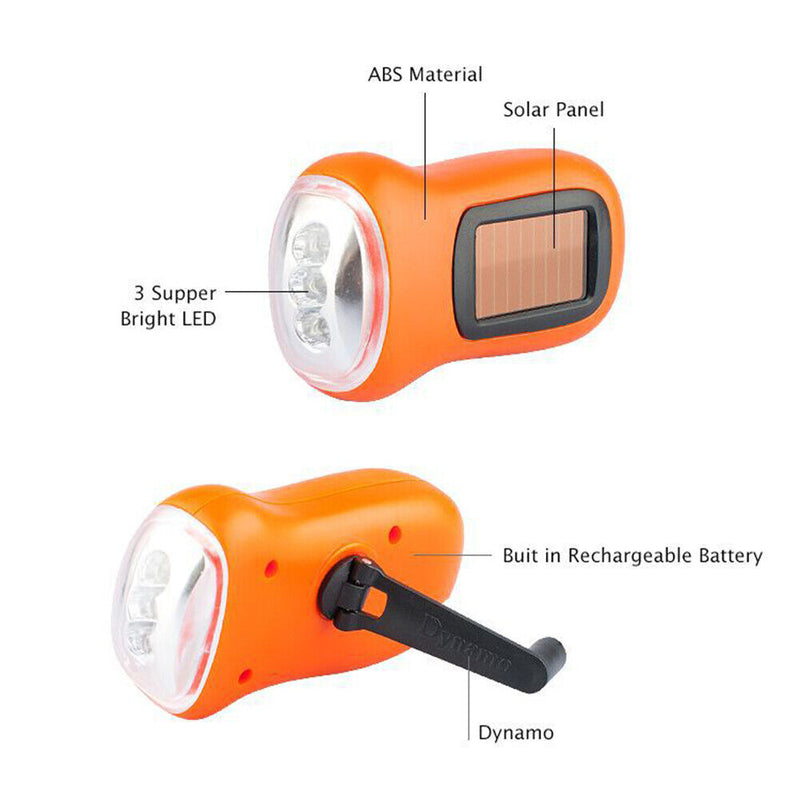 Hand Crank Solar Dynamo Torch Lamp Outdoor Emergency LED Flashlight (orange