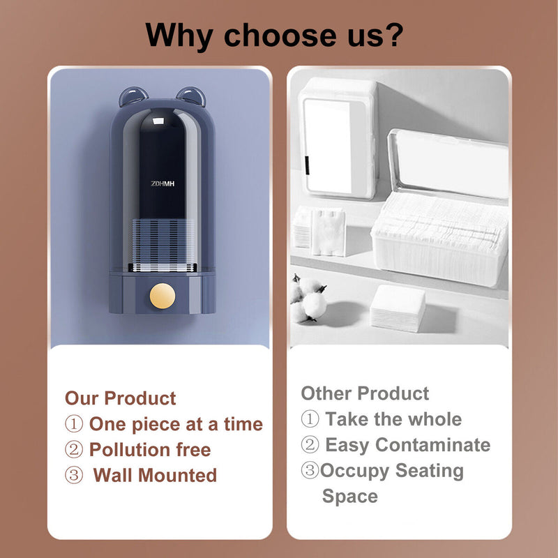 Automatic Cotton Pad Dispenser Wall Mounted Press Out Storage Holder for Vanity