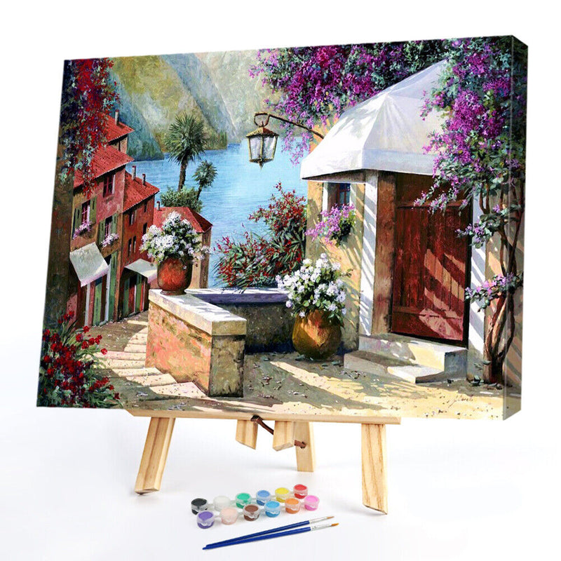 Frameless Oil Paint By Numbers DIY Lake Scenery Picture Craft Kit for Bedroom