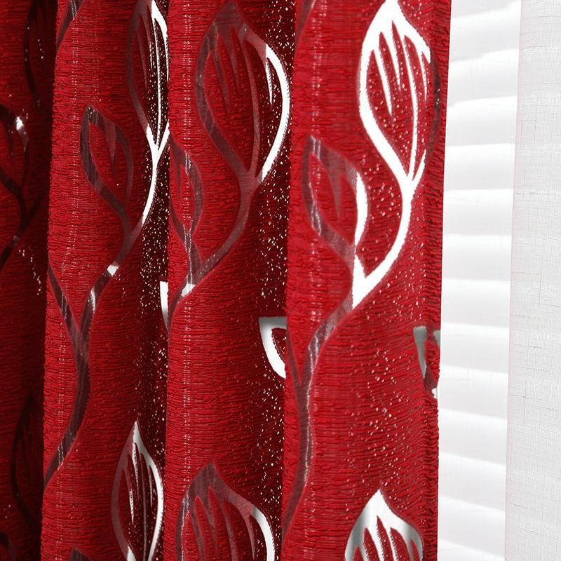 2m Semi Blackout Curtain Vine Leaf Partition Window Decor(Wine Red)