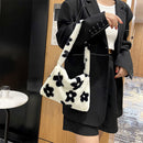 Women Flower Heart Printing Shoulder Bag Fashion Autumn Winter Plush Handbags