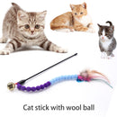 Cat Teasing Stick Colorful Pompom Feather Wand Fun Pet Teaser Rod Toys (04)
